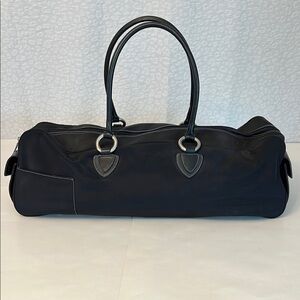 Hobo International Black Nylon Leather Trim Duffel Travel Bag Contrast Stitch